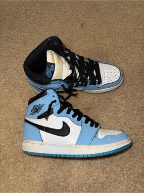 Nike Air Jordan 1 Mid — UNC White & Light Blue with Black Swoosh